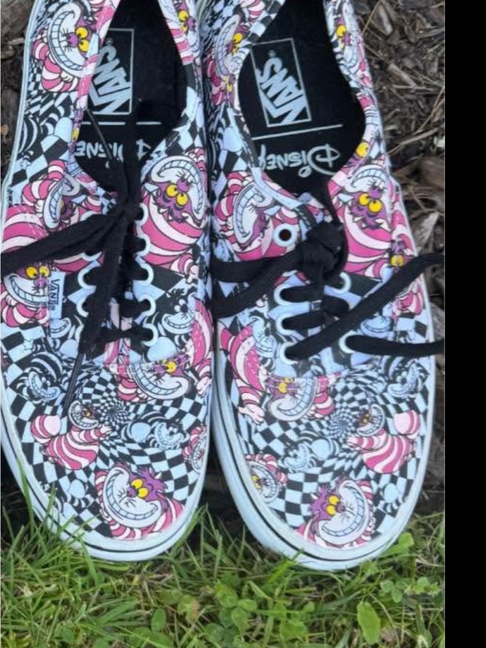 Vans Disney Cheshire Cat Checkerboard Sneakers - Pink/Black/White Unisex